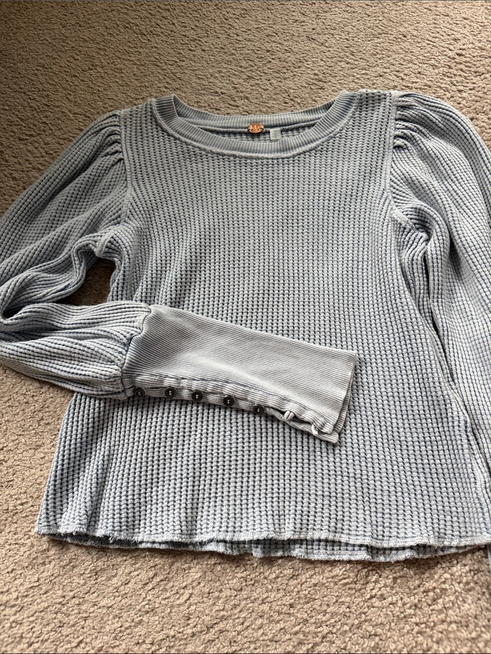 Free People Light Blue Waffle Knit Long Sleeve Top